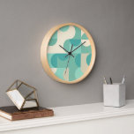 Mint Seafoam Aquamarin blaues grünes Retro Art Mus Uhr<br><div class="desc">Schönes zeitgenössisches Taupe beige, Elfenbein creme cremefarben cremefarben, aquamarin blau, Minze und helltürkisfarbene aqua türkisfarbene geometrische Halbkreise und Quadrate Mosaikmuster. Elegantes, stilvolles und eklektisches minimalistisches Design für den künstlerischen Innenarchitekten, den künstlerischen Dekorator, den beliebten angesagten Trendsetter, den Vintagen Retro-Stil oder den abstrakten geometrischen Motiv-Liebhaber. Entdecken Sie dieses Design mit den...</div>