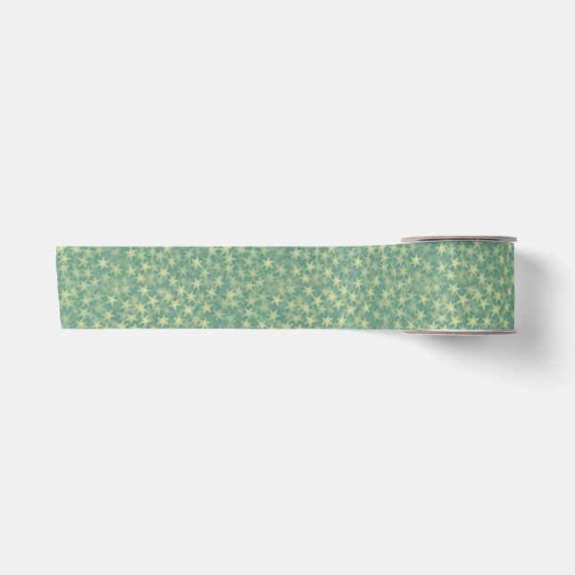 Mint-Seegras-Sternenmuster Satinband (Vorderseite)
