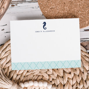 Mint   Seepferd Personalisiert Stationery Flat Mitteilungskarte