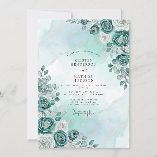 Mint Serene Winter Wedding Einladung (Vorderseite)