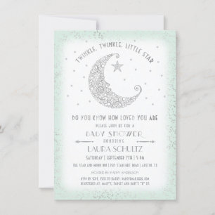 Mint Silber Twinkle Little Star Babyparty Einladung