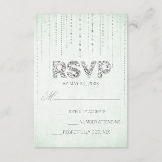 Mint & Silver Glitzer Look Hochzeitkarte RSVP Karte