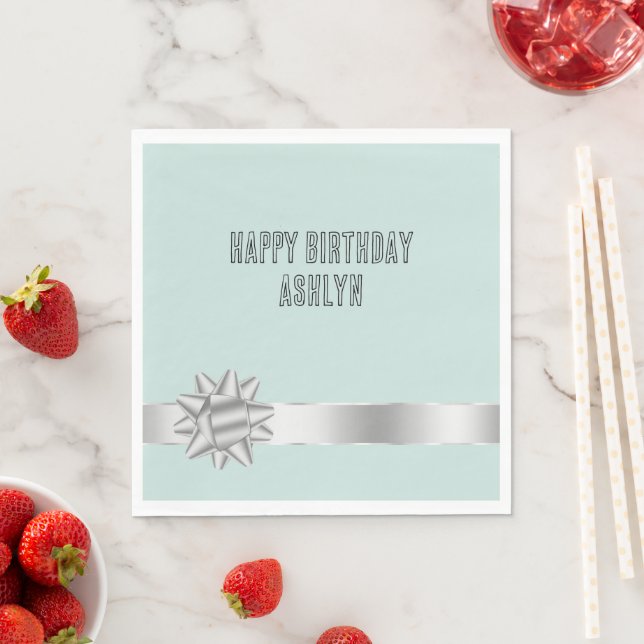 Mint Silver Ribbon Bow Geburtstag Serviette (Beispiel)