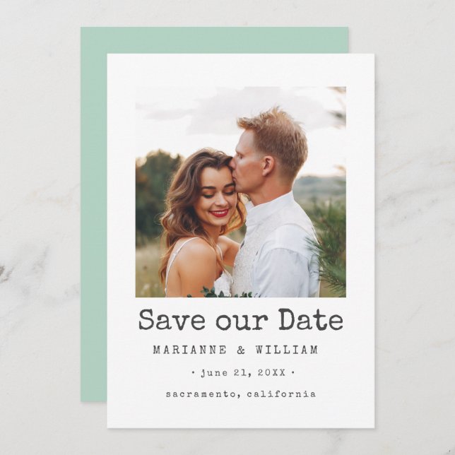 Mint Simple SQUARE Foto Hochzeit speichern Sie das Save The Date (Vorne/Hinten)