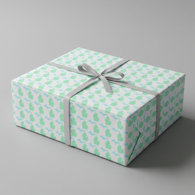 Mint & Sky Blue Michigan Staat Wrapping Paper Geschenkpapier (Mint & Sky Blue Michigan State Wrapping Paper)