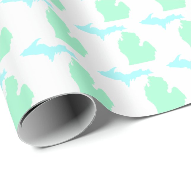 Mint & Sky Blue Michigan Staat Wrapping Paper Geschenkpapier (Rolleneckpunkt)