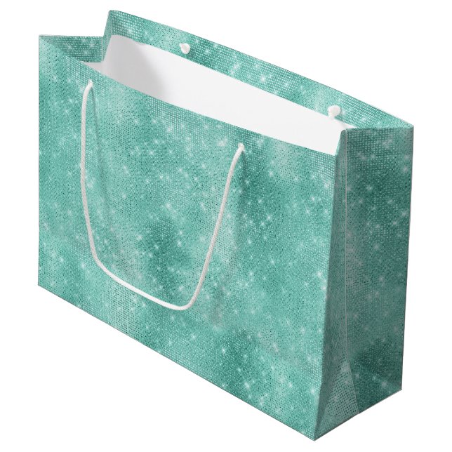 Mint Sparkle Glitz Große Geschenktüte (Vorderseite Schrägansicht)