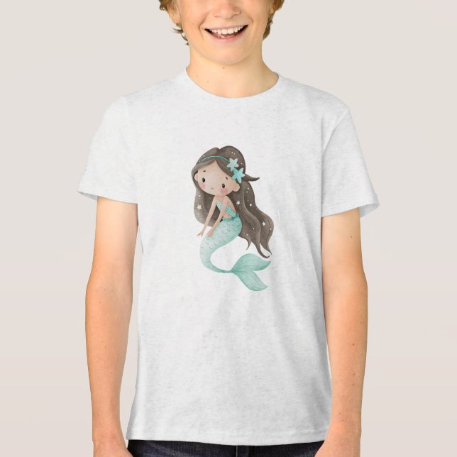 Mint Star Mermaid Watercolor Tri-Blend Shirt (Vorderseite)
