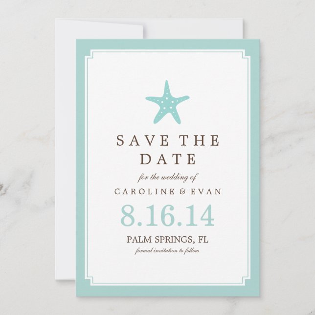 Mint Starfish Hochzeit speichern das Datum Save The Date (Vorderseite)