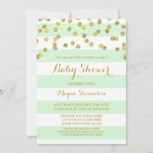 Mint Streifen Gold Konfetti Baby Shower Einladung