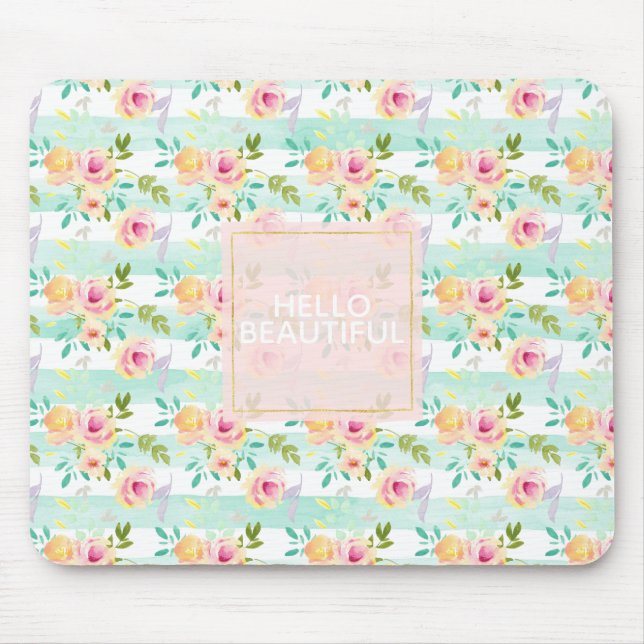 Mint Stripes floral Chic Mousepad (Vorne)