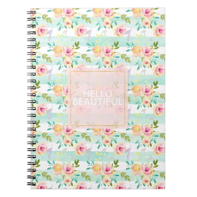 Mint Stripes floral Chic Notizblock (Vorderseite)