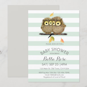 Mint Stripes Gray Owl Babydusche Einladungen