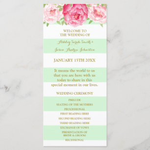 Mint Stripes Pink Watercolor Hochzeitsprogramm Programm