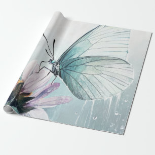 Mint Teal Schmetterling Soft Pastel Floral Geschenkpapier