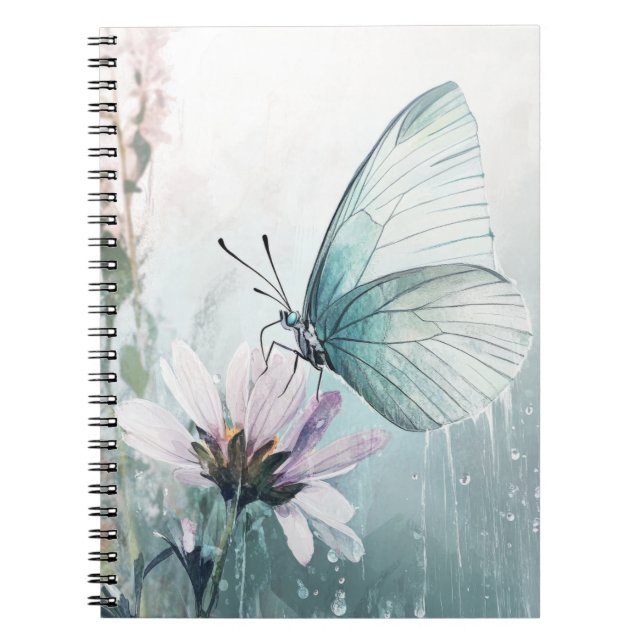 Mint Teal Schmetterling Soft Pastel Floral Notizblock (Vorderseite)