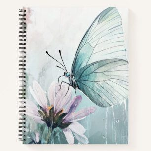 Mint Teal Schmetterling Soft Pastel Floral Notizbuch