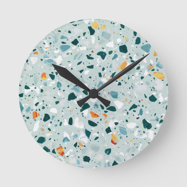 Mint Terrazzo Runde Wanduhr (Vorderseite)