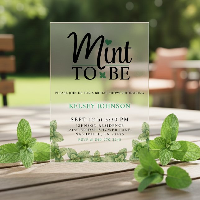 Mint to Be Mint Leaf Bridal Shower Acryleinladungen (Mint to Be Mint Leaf Bridal Shower Invitation
)