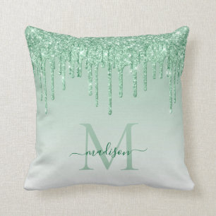 Mint Türkis Grün Glitter Tropfen Glam Monogramm Sc Kissen