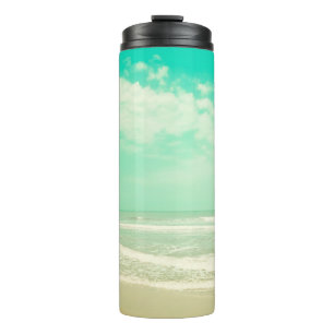 Mint Türkis Retro-Strandhintergrund,vintage,Strand Thermosbecher