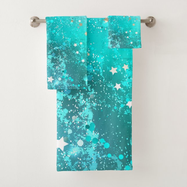 Mint Turquoise Foil Hintergrund Badhandtuch Set (Insitu)
