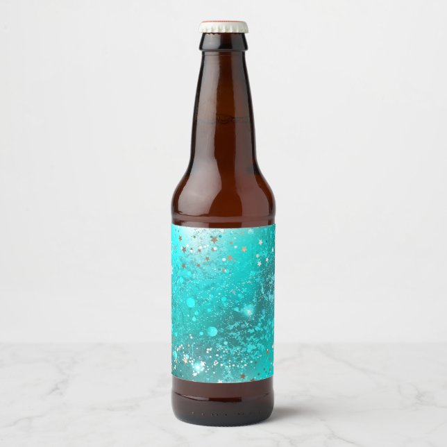 Mint Turquoise Foil Hintergrund Bierflaschenetikett (Vorderseite)