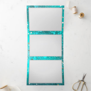 Mint Turquoise Foil Hintergrund Dreifach Gefaltete Einladung