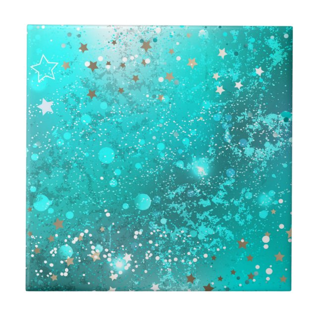 Mint Turquoise Foil Hintergrund Fliese (Vorderseite)