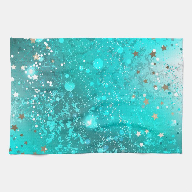 Mint Turquoise Foil Hintergrund Geschirrtuch (Horizontal)