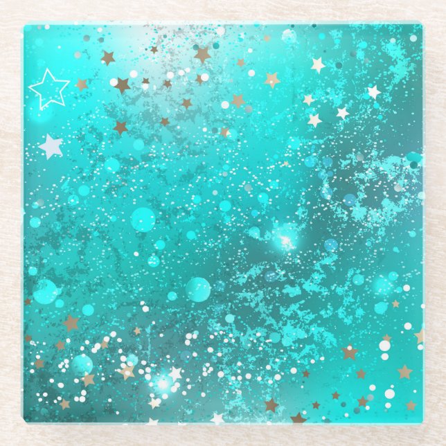 Mint Turquoise Foil Hintergrund Glasuntersetzer (Vorderseite)