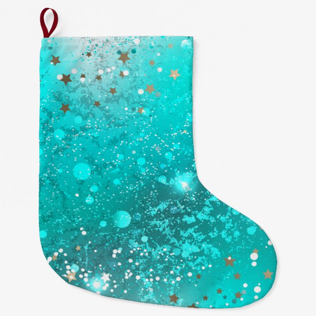 Mint Turquoise Foil Hintergrund Großer Weihnachtsstrumpf (Vorderseite)