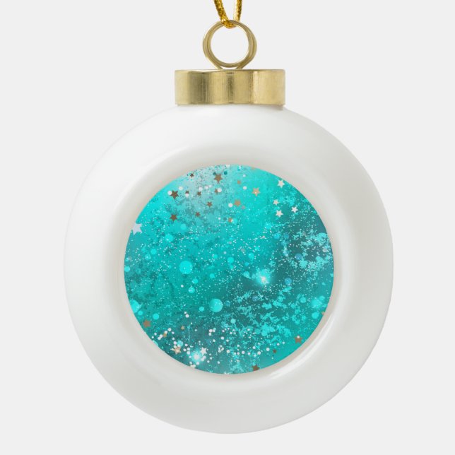 Mint Turquoise Foil Hintergrund Keramik Kugel-Ornament (Vorderseite)
