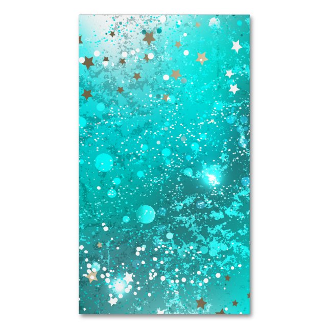 Mint Turquoise Foil Hintergrund Magnetische Visitenkarte (Vorderseite Vertikal)