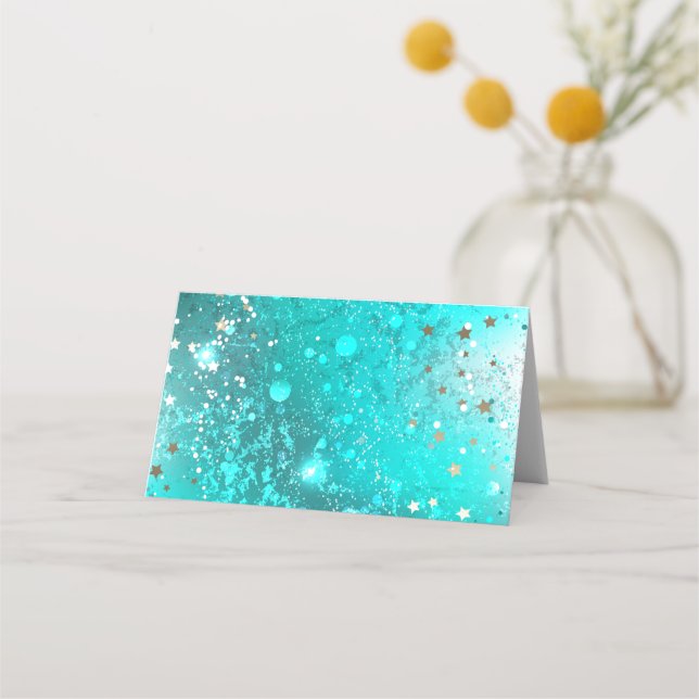 Mint Turquoise Foil Hintergrund Platzkarte (Vorderseite)