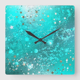 Mint Turquoise Foil Hintergrund Quadratische Wanduhr