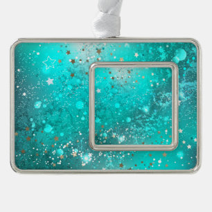 Mint Turquoise Foil Hintergrund Rahmen-Ornament Silber