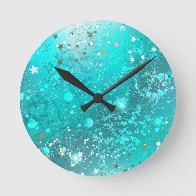 Mint Turquoise Foil Hintergrund Runde Wanduhr (Vorderseite)