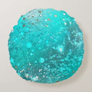 Mint Turquoise Foil Hintergrund Rundes Kissen