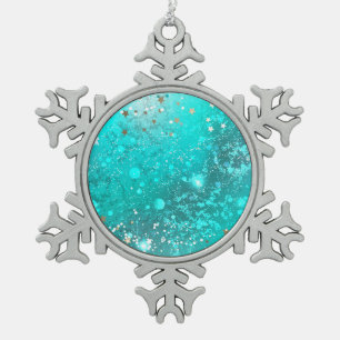 Mint Turquoise Foil Hintergrund Schneeflocken Zinn-Ornament