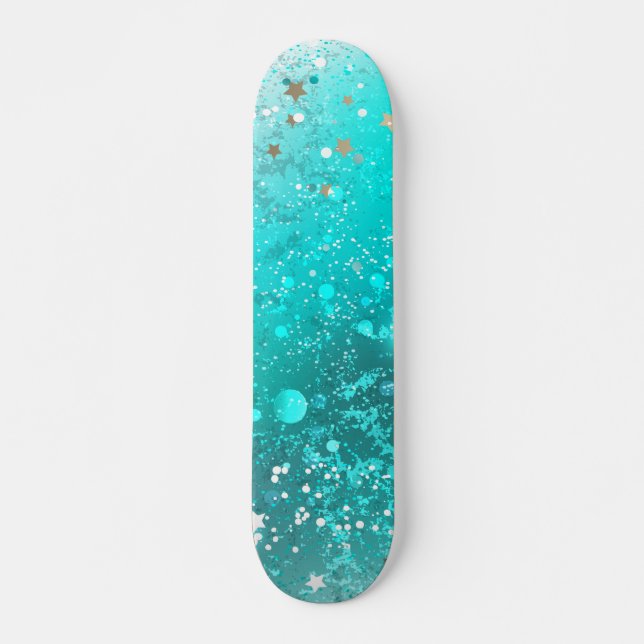 Mint Turquoise Foil Hintergrund Skateboard (Vorne)