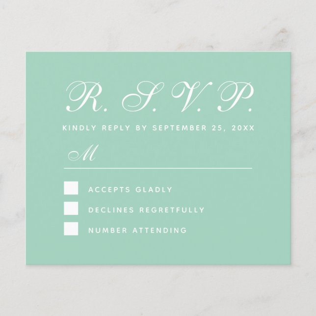 Mint UAWG Budget Green White Wedding Response Card (Vorderseite)