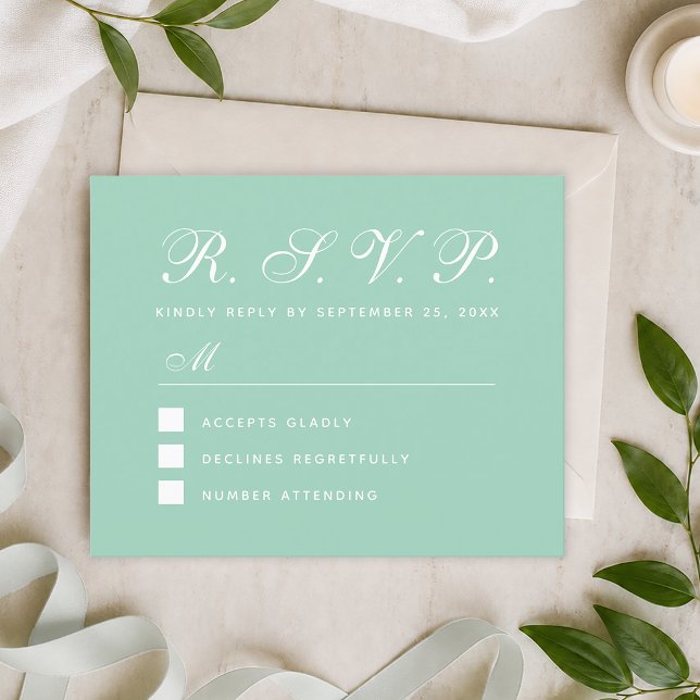 Mint UAWG Budget Green White Wedding Response Card (Von Creator hochgeladen)