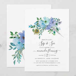 Mint- und Blaue Aquarell-Boho-Floral-Sip-and-See-E Einladung