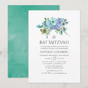 Mint- und Blaue Boho-Floral-Bat-Mizwa Einladung
