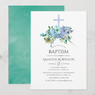 Mint- und Blaue Boho-Taufe oder Taufe Einladung