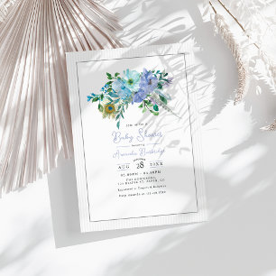 Mint- und Blaue Wasserfarbe Boho-Floral-Baby-Party Einladung