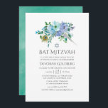 Mint und Blue Boho Floral Bat Mitzvah Einladung<br><div class="desc">Minze und blaue Boho floral Fledermaus Mitzvah lädt mit Pfauenfedern,  die schnell und einfach angepasst werden.</div>