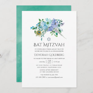 Mint und Blue Boho Floral Bat Mitzvah Einladung