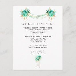 Mint und Gold Floral Lights Hochzeitsgäste Details Begleitkarte